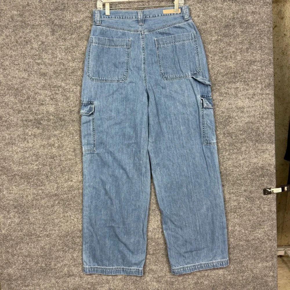 Cello Cargo Wide Leg Jeans Womens 13 Light Wash High Rise Carpenter Denim 31x31